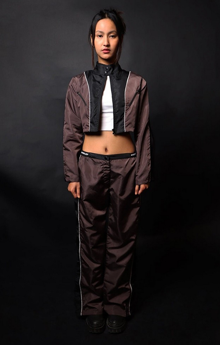 Beeglee | Women's Brown Solid Parachute Pants