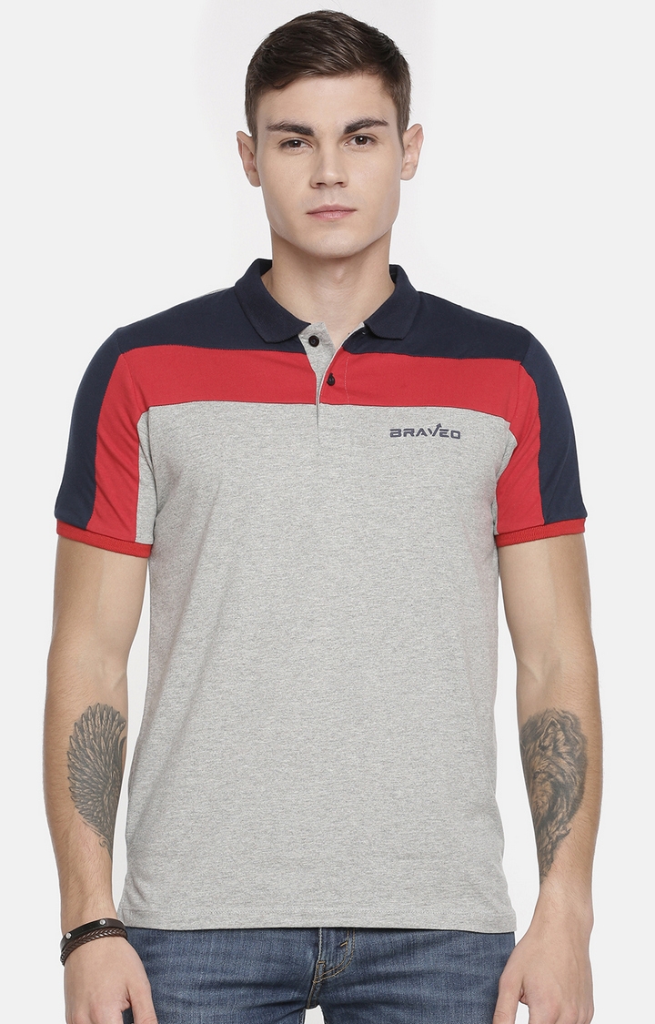 Braveo | Grey Melange Colourblock T-Shirts 0