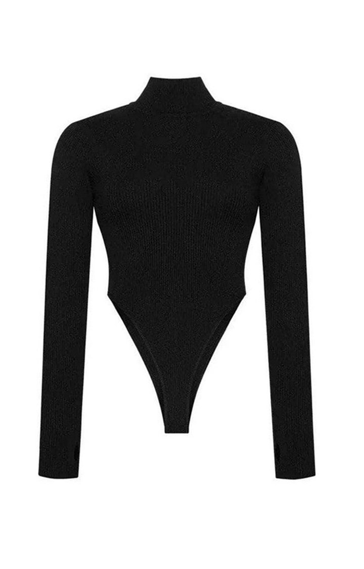Women's Black Turtle Neck Bodysuit