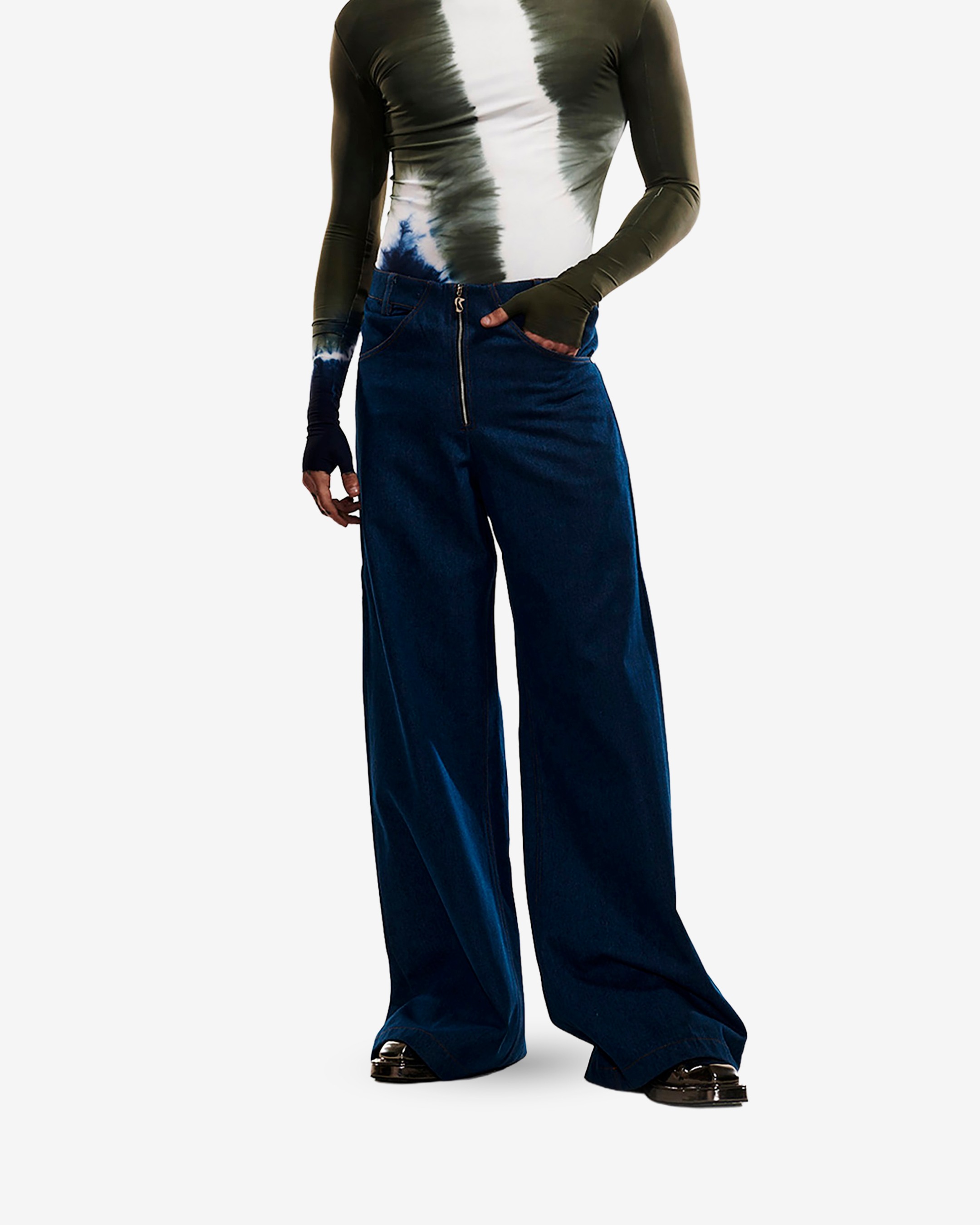 Blue Handwoven Wide Hem Pants