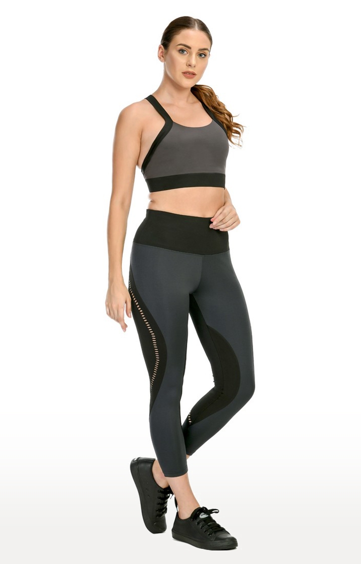 Women's Black Active-Wear Workout Sports Bra & Tight Combo Set
