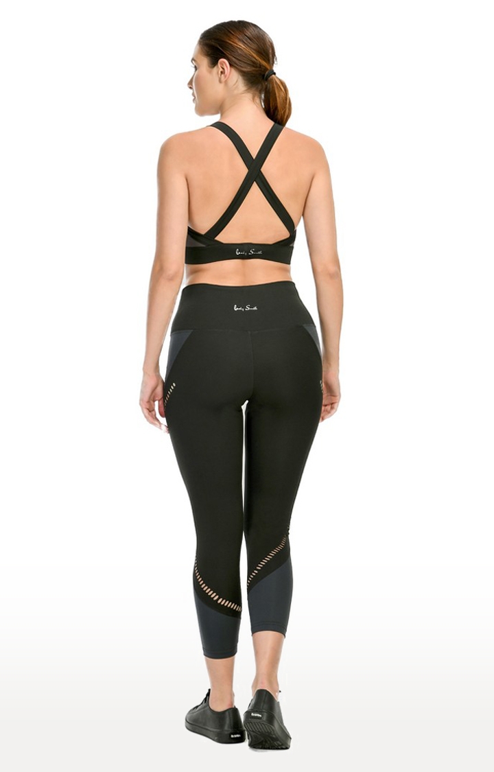 Women's Black Active-Wear Workout Sports Bra & Tight Combo Set