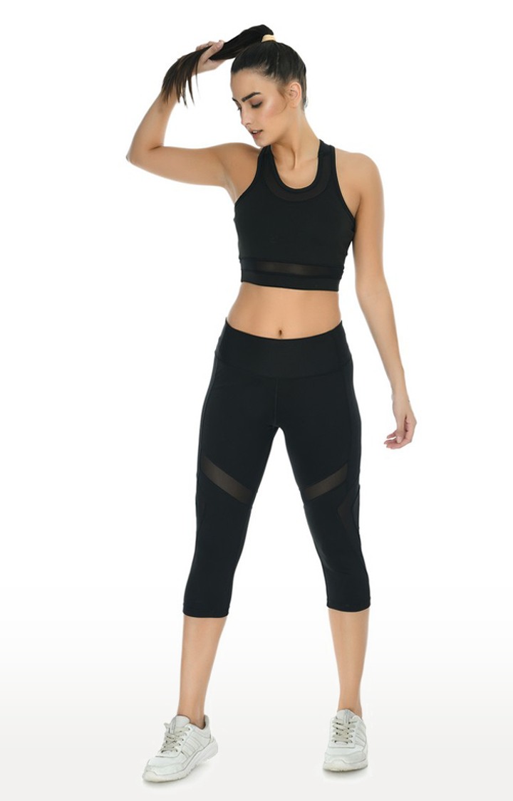 Active Capri + Crop Top Black Workout Combo Set