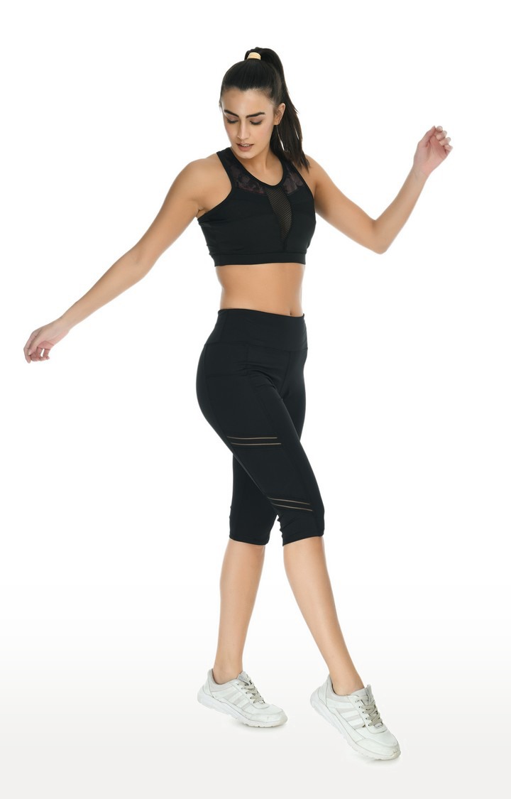 Active Capri and Crop Top Black Workout Combo Set