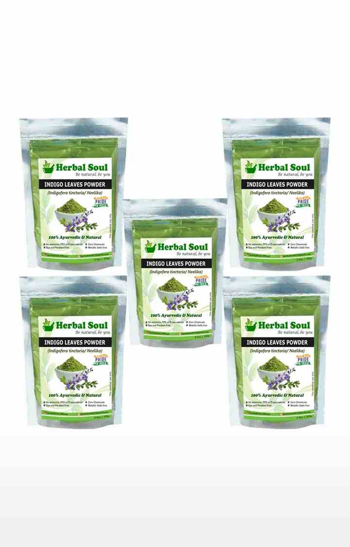 Herbal Soul Indigo Powder | Organic Indigo Leaf Powder | Indigofera Tinctoria | Pure Neel Powder (100% Pure) for Natural Black Hair Dye in Ziploc standup pouches | Pack of 5 , 500 gm
