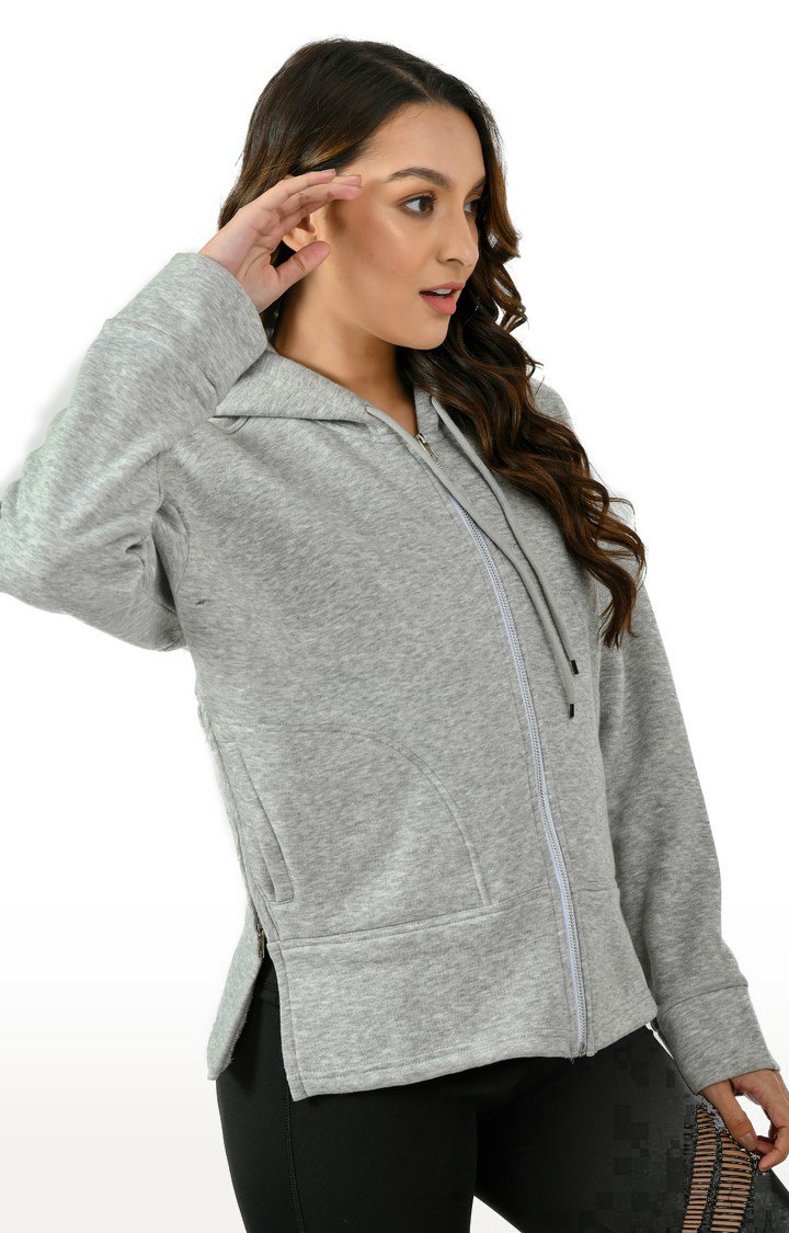 Women's Over Sized Mélange Grey Zipper Hoodie