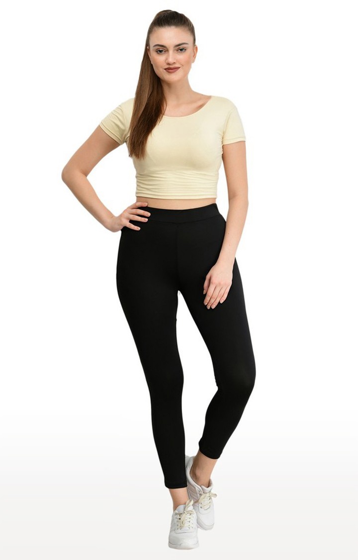 Women's Black Polycotton Solid Activewear Legging