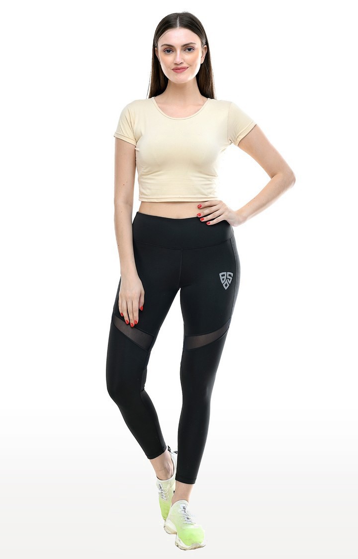 Women's Black Polycotton Solid Activewear Legging