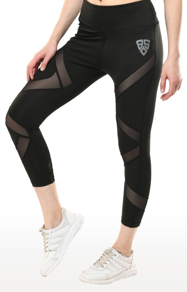 Women's Black Polycotton Solid Activewear Legging