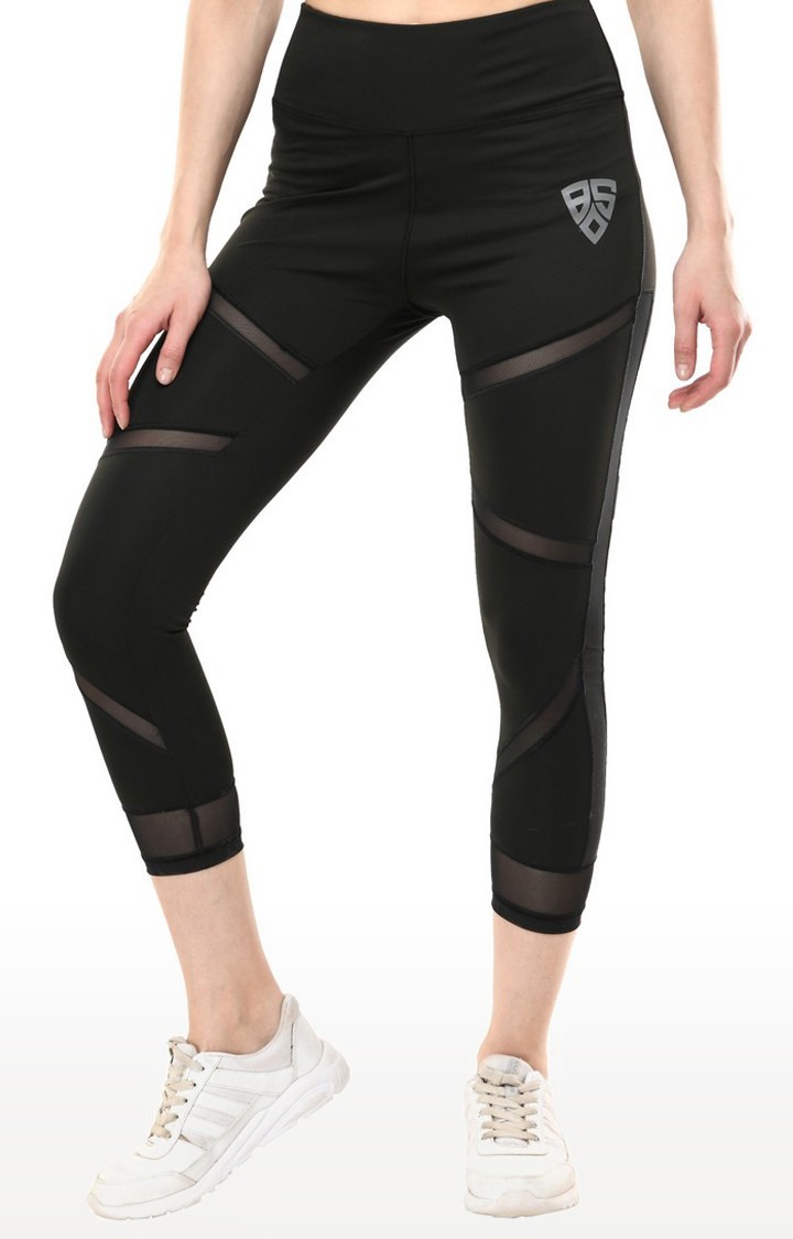 Women's Black Polycotton Solid Activewear Legging