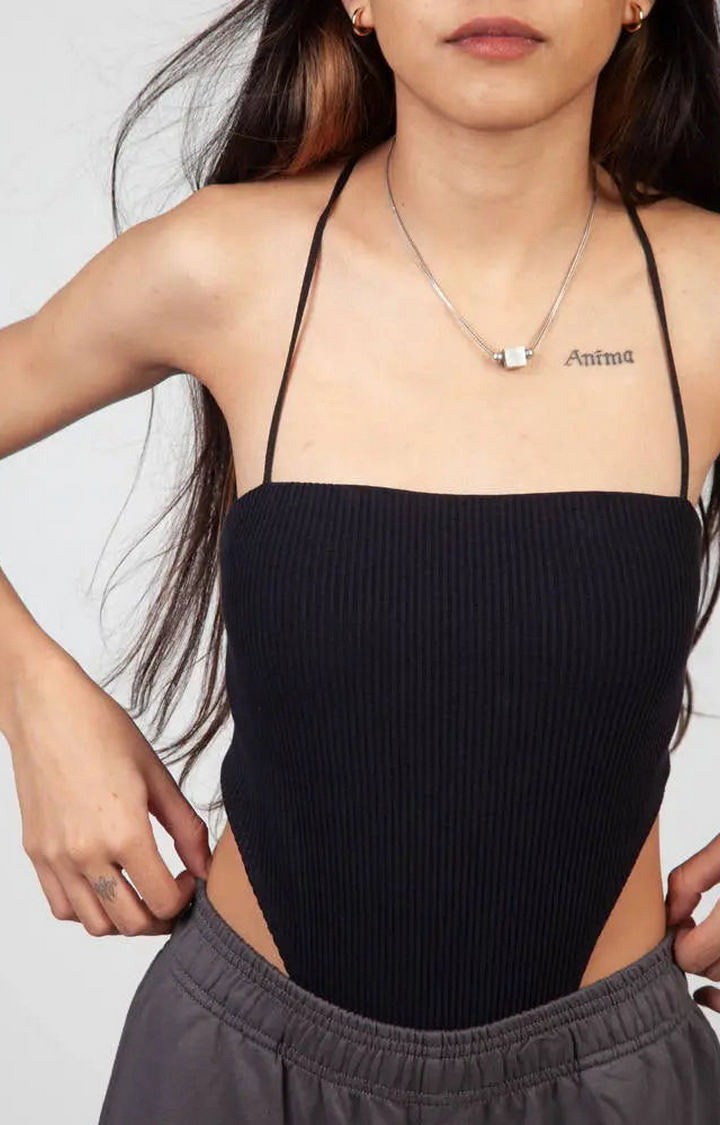 Noir Black Ribbed Bodysuit
