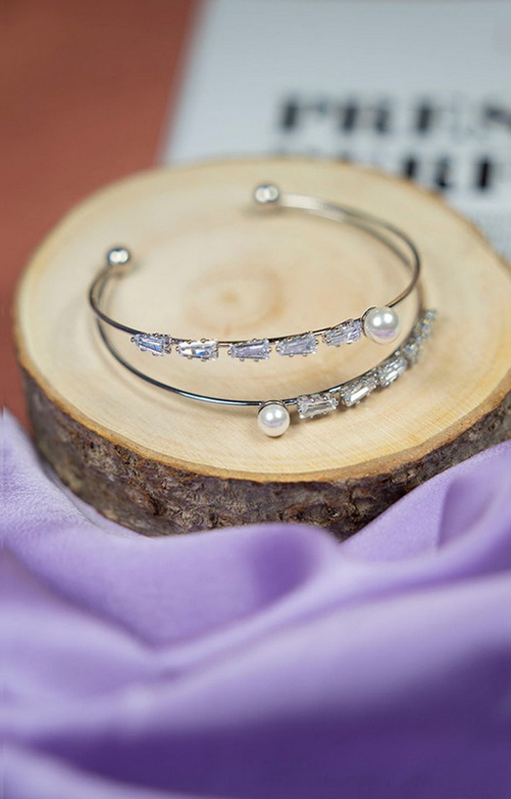 Women s Double Layer Crystal Bracelet Silver