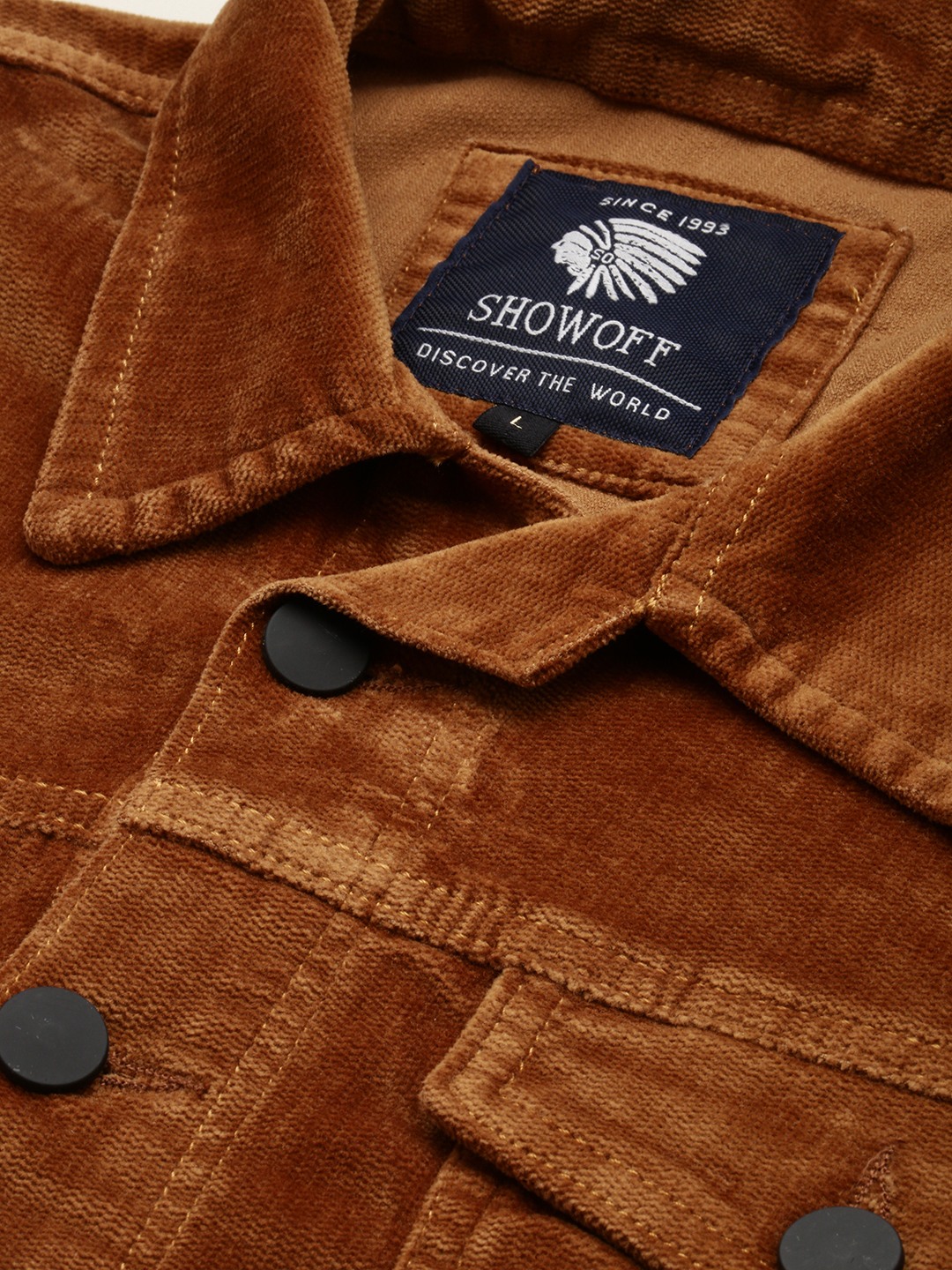 SHOWOFF Men's Spread Collar Solid Khaki Open Front Jacket