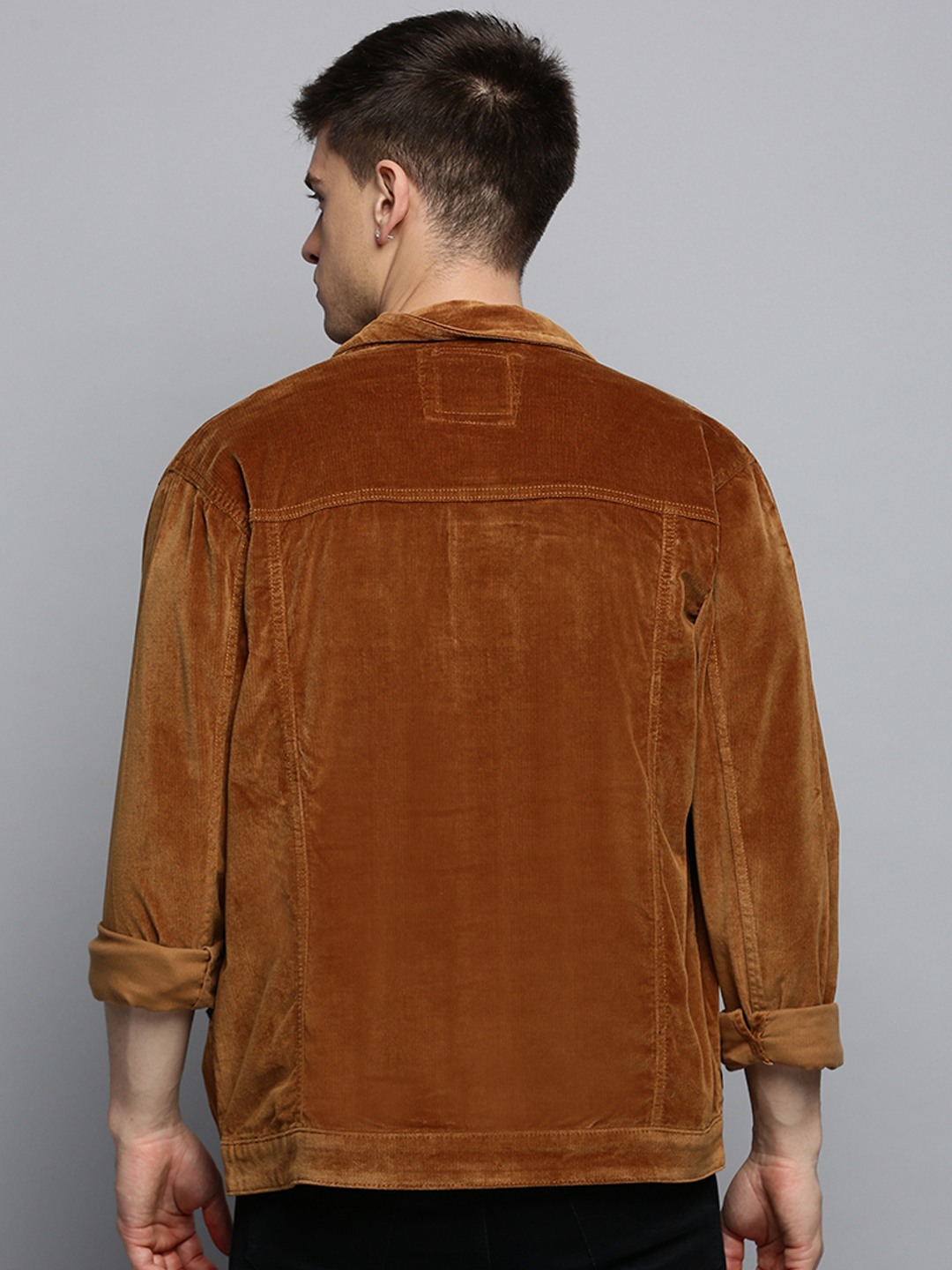 SHOWOFF Men's Spread Collar Solid Khaki Open Front Jacket