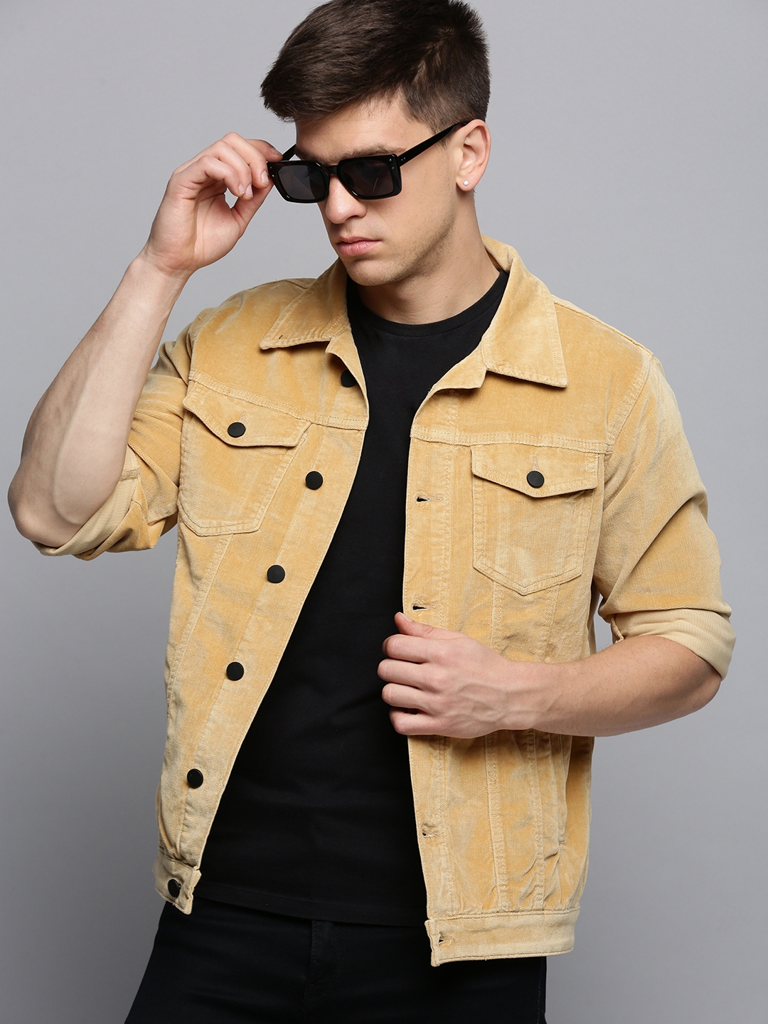 Showoff | SHOWOFF Men's Spread Collar Solid Tan Open Front Jacket 0