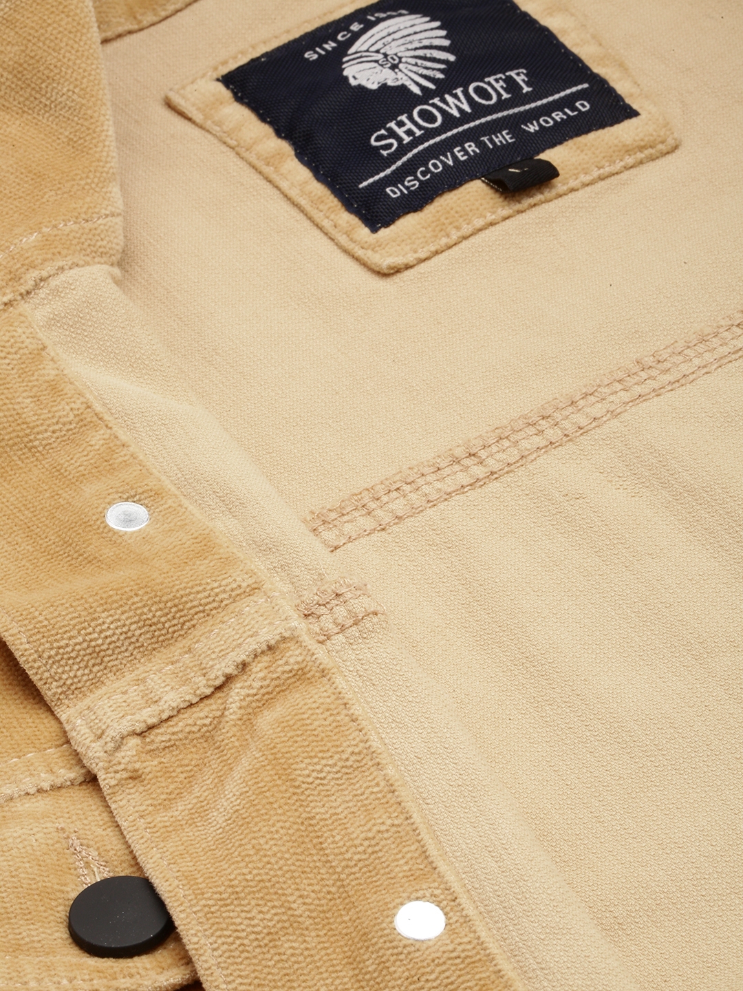 Showoff | SHOWOFF Men's Spread Collar Solid Tan Open Front Jacket 6