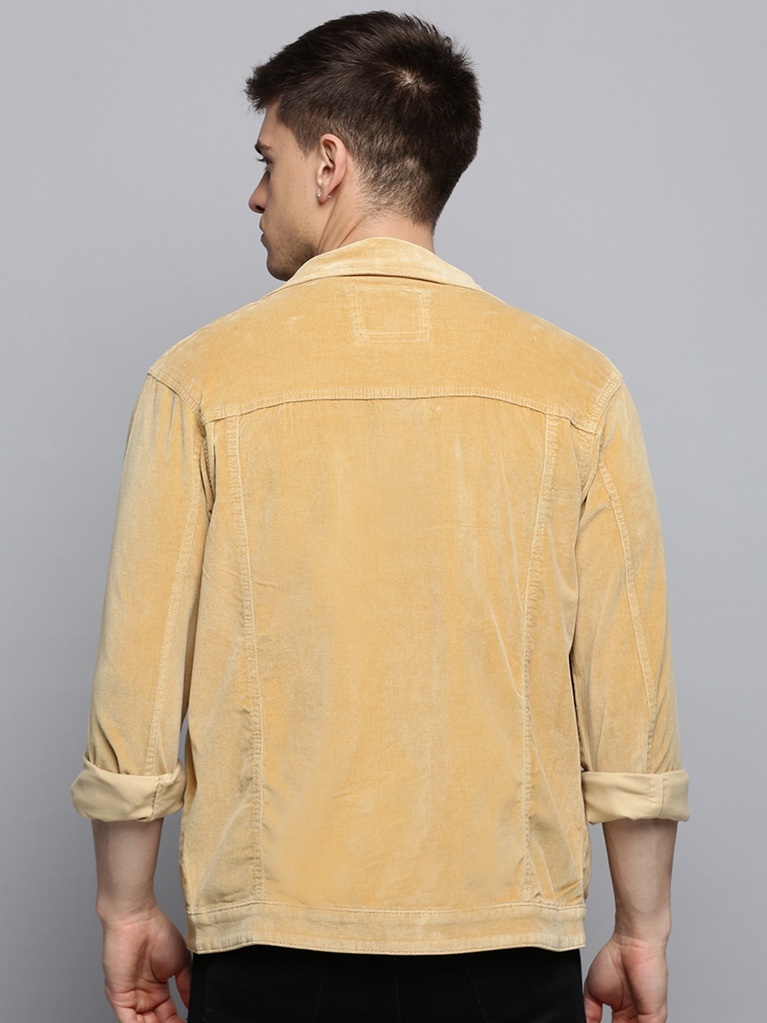 Showoff | SHOWOFF Men's Spread Collar Solid Tan Open Front Jacket 3