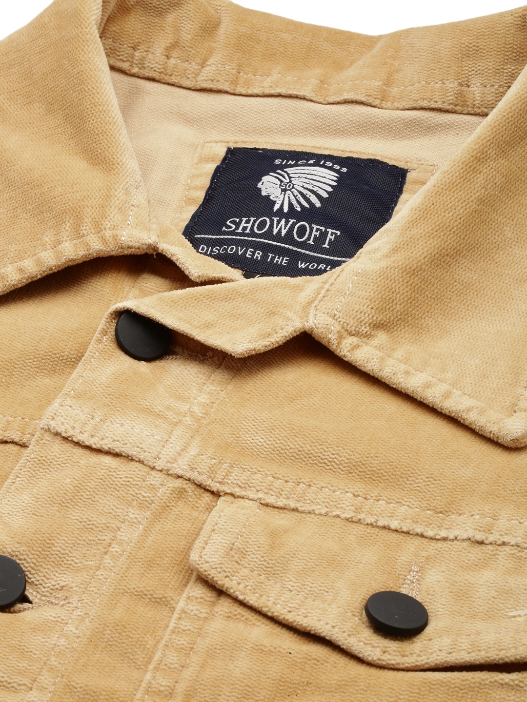 Showoff | SHOWOFF Men's Spread Collar Solid Tan Open Front Jacket 5