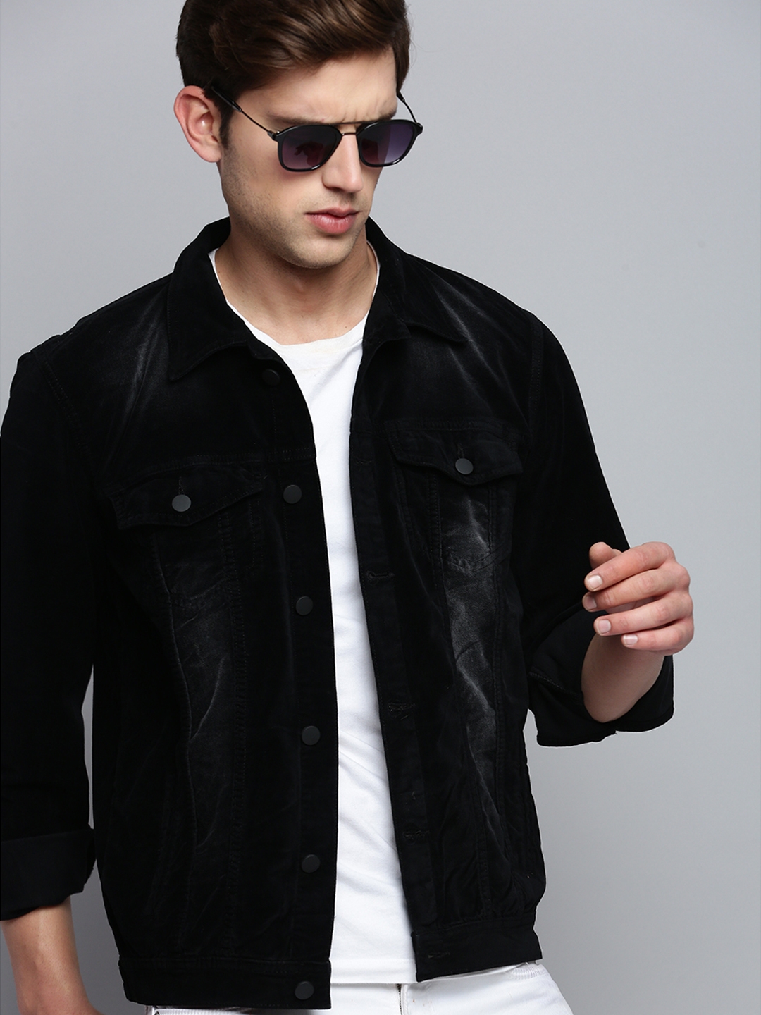 Showoff | SHOWOFF Men's Solid Mandarin Collar Black Open Front Jacket 0
