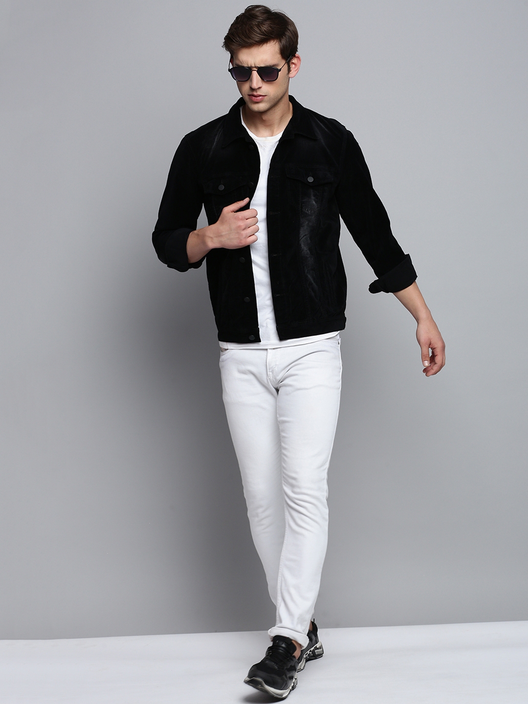 Showoff | SHOWOFF Men's Solid Mandarin Collar Black Open Front Jacket 4