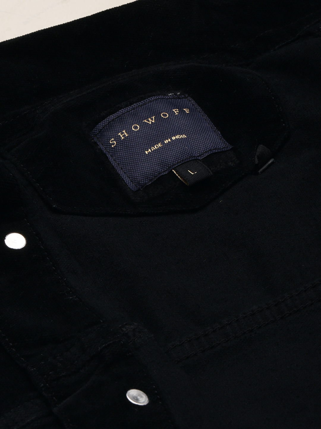 Showoff | SHOWOFF Men's Solid Mandarin Collar Black Open Front Jacket 6