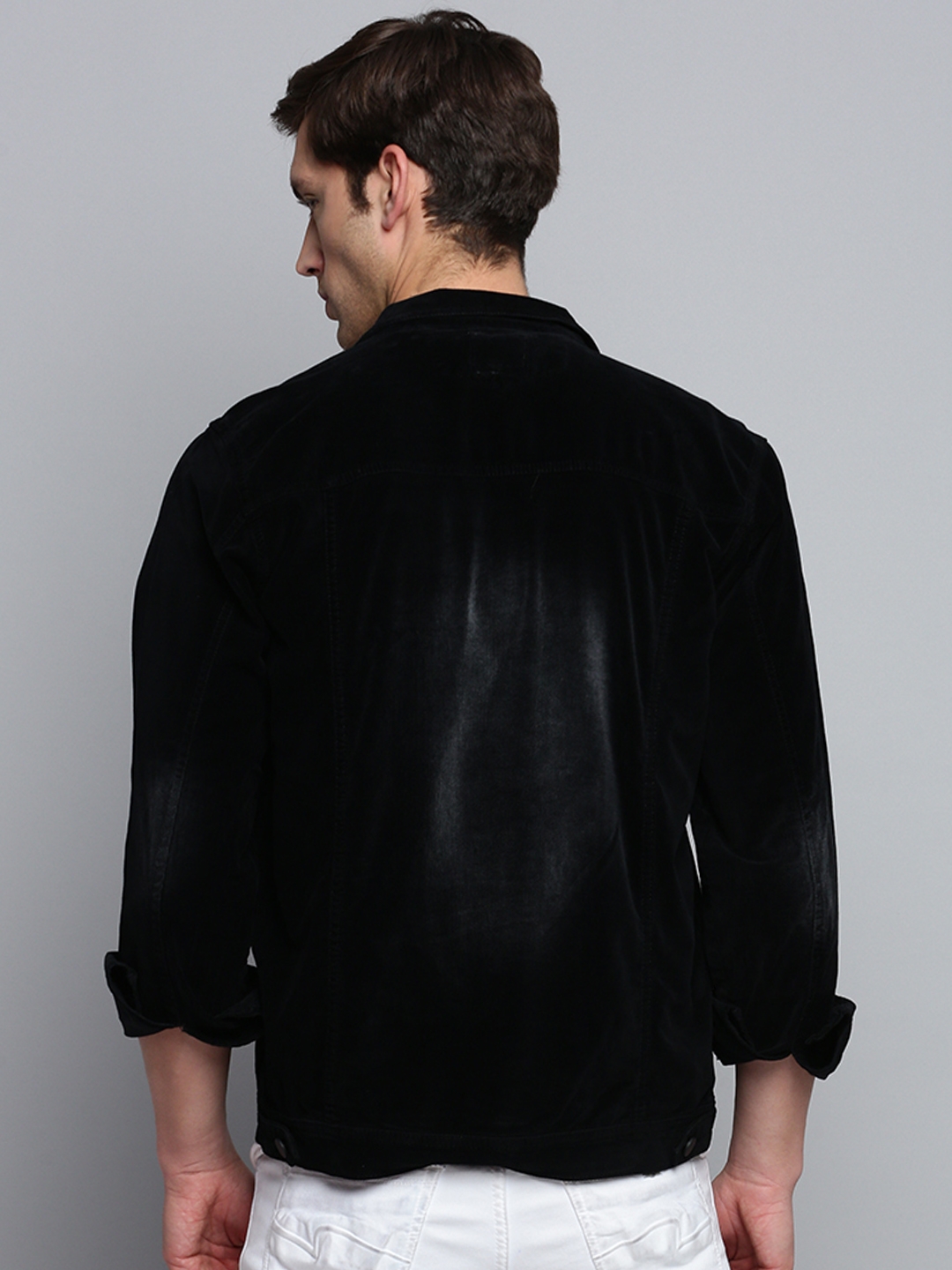 Showoff | SHOWOFF Men's Solid Mandarin Collar Black Open Front Jacket 3