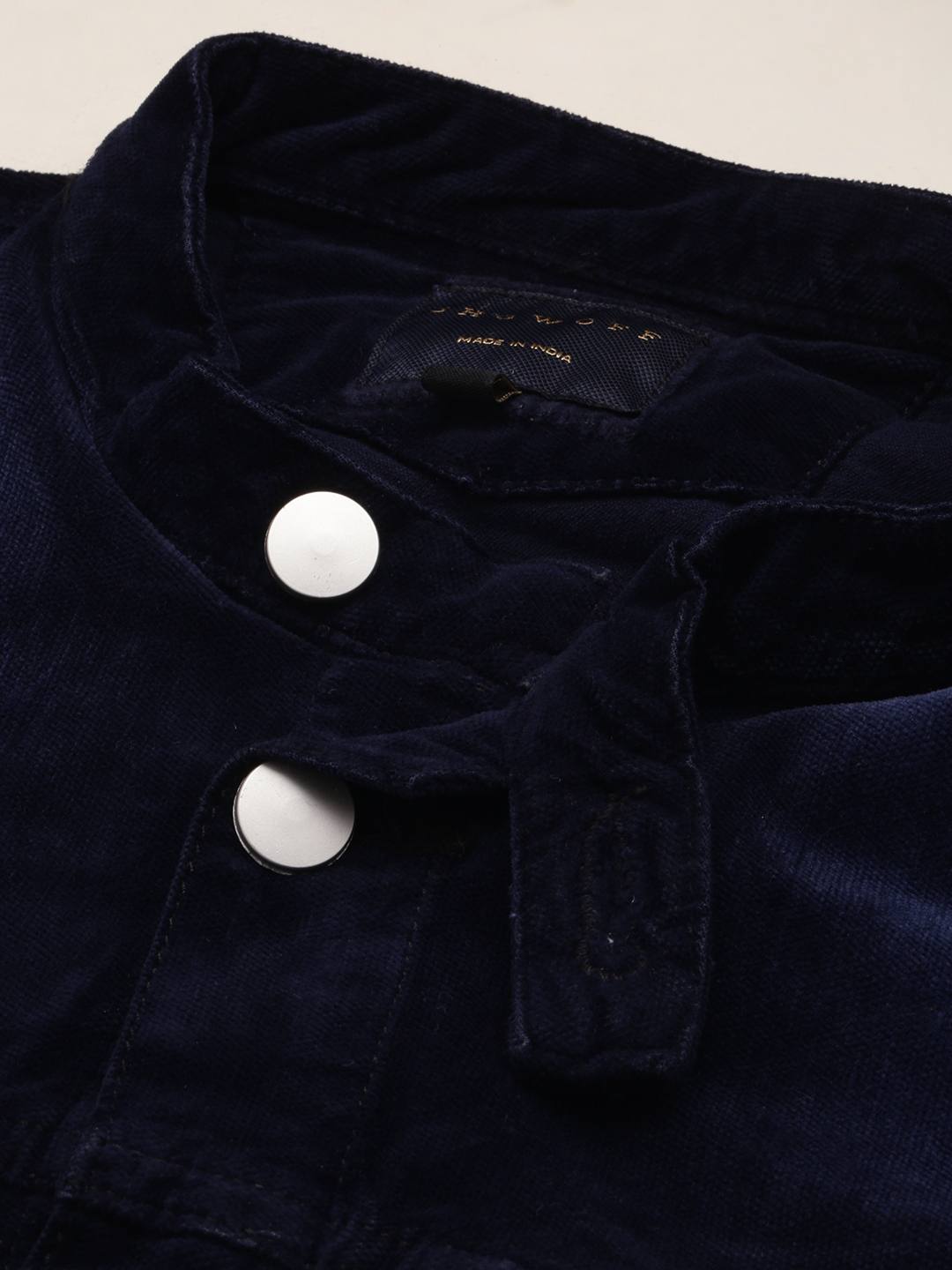 Showoff | SHOWOFF Men's Mandarin Collar Solid Navy Blue Open Front Jacket 5