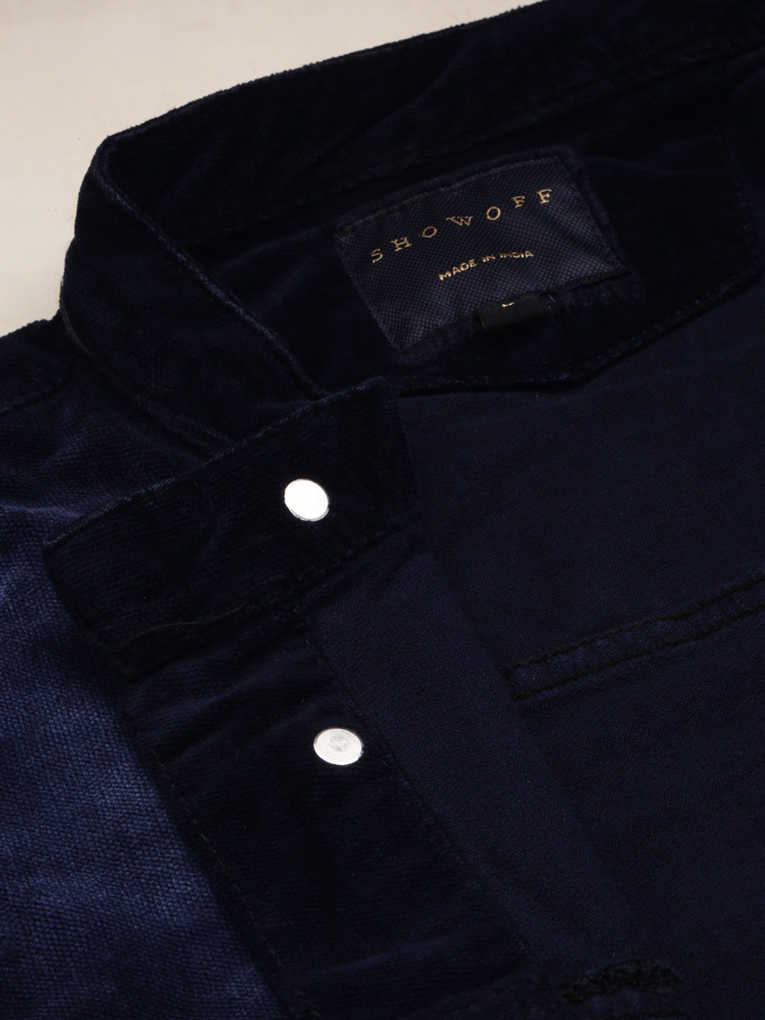 Showoff | SHOWOFF Men's Mandarin Collar Solid Navy Blue Open Front Jacket 6