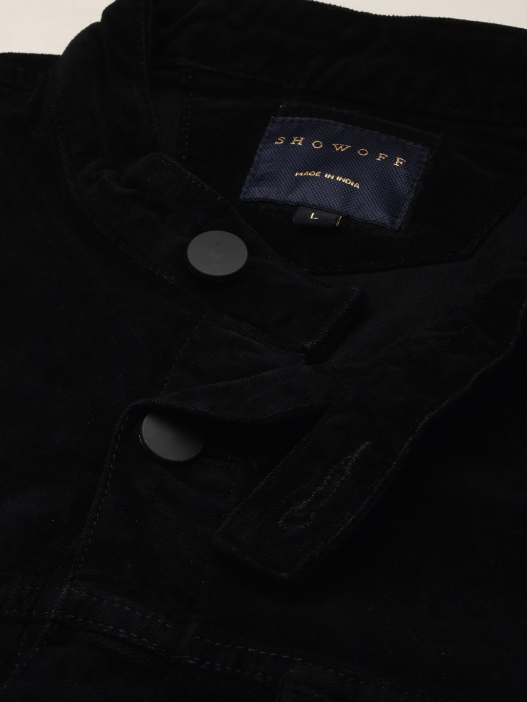 Showoff | SHOWOFF Men's Mandarin Collar Solid Black Open Front Jacket 5