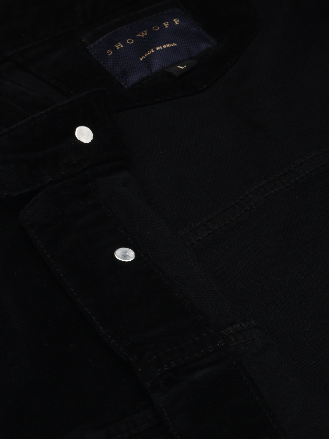 Showoff | SHOWOFF Men's Mandarin Collar Solid Black Open Front Jacket 6