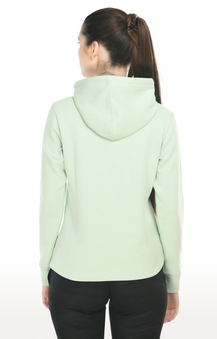 Women's Solid Pastel Green Slit Fleece Hoodie