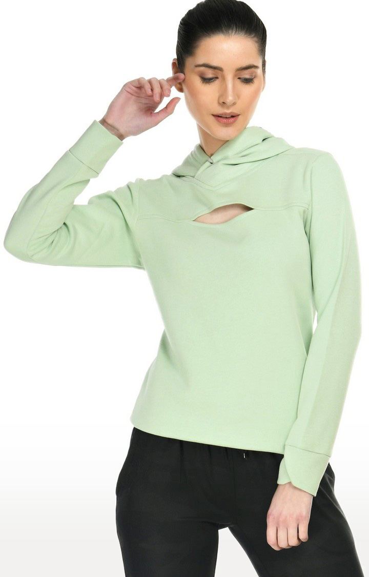 Body Smith | Women's Solid Pastel Green Slit Fleece Hoodie