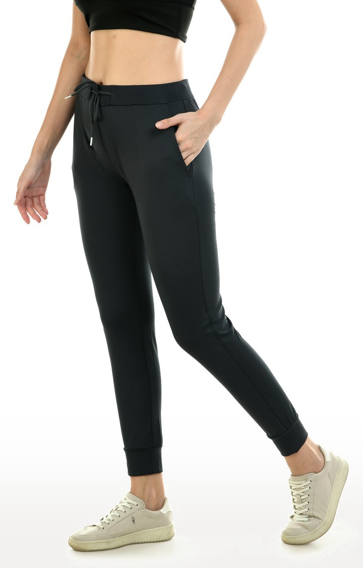 Body Smith | Women's Black Cotton Blend Solid Activewear Jogger