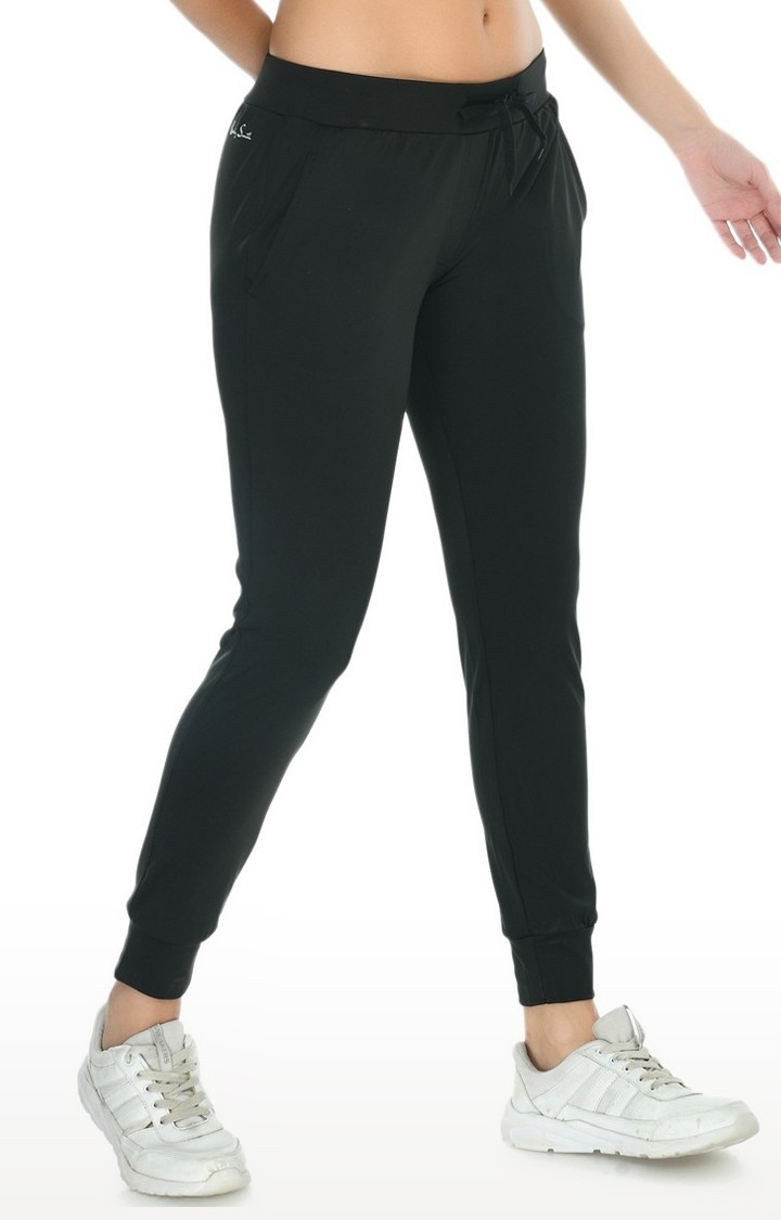 Women's Black Cotton Blend Solid Activewear Jogger