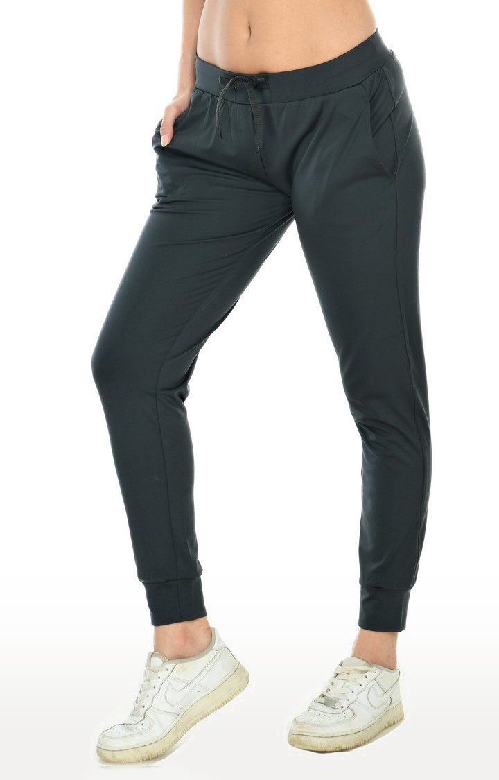 Women's Grey Cotton Blend Solid Activewear Jogger