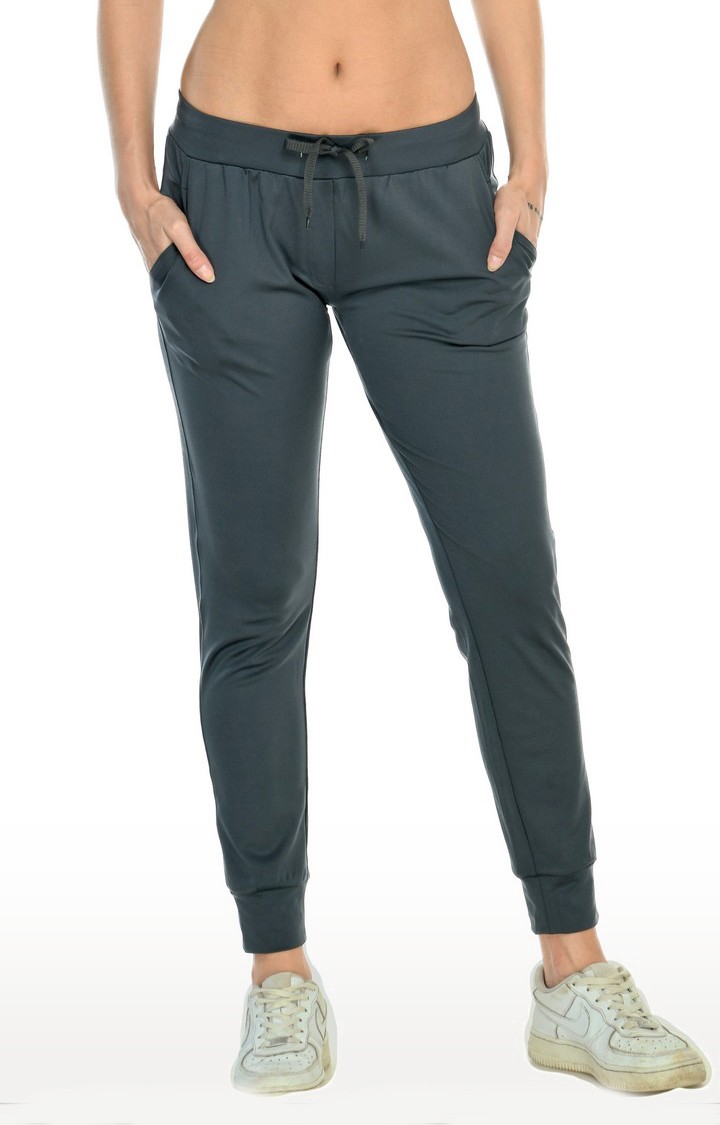 Women's Grey Cotton Blend Solid Activewear Jogger