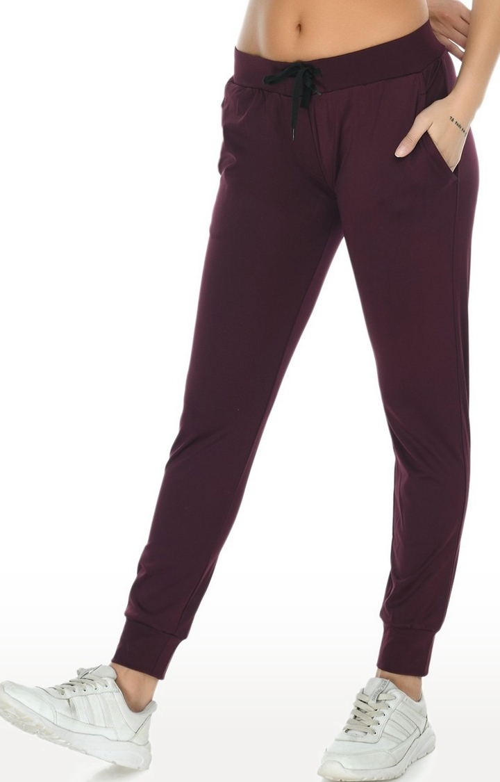 Women's Red Cotton Blend Solid Activewear Jogger