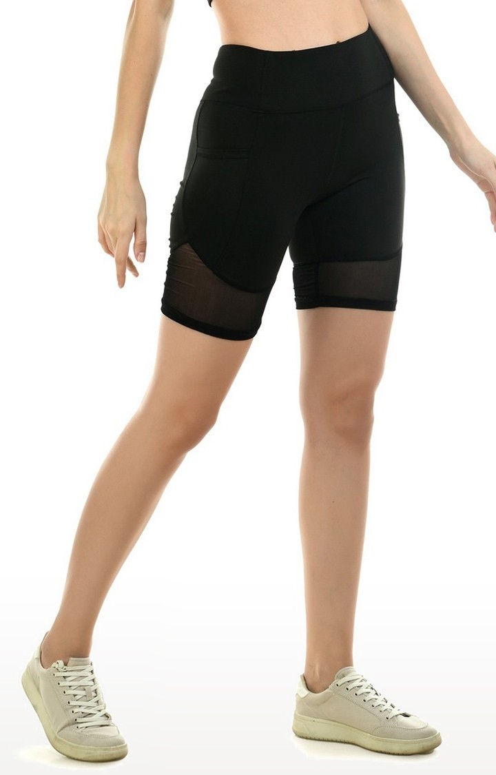 Women's Black Spandex Solid Activewear Short