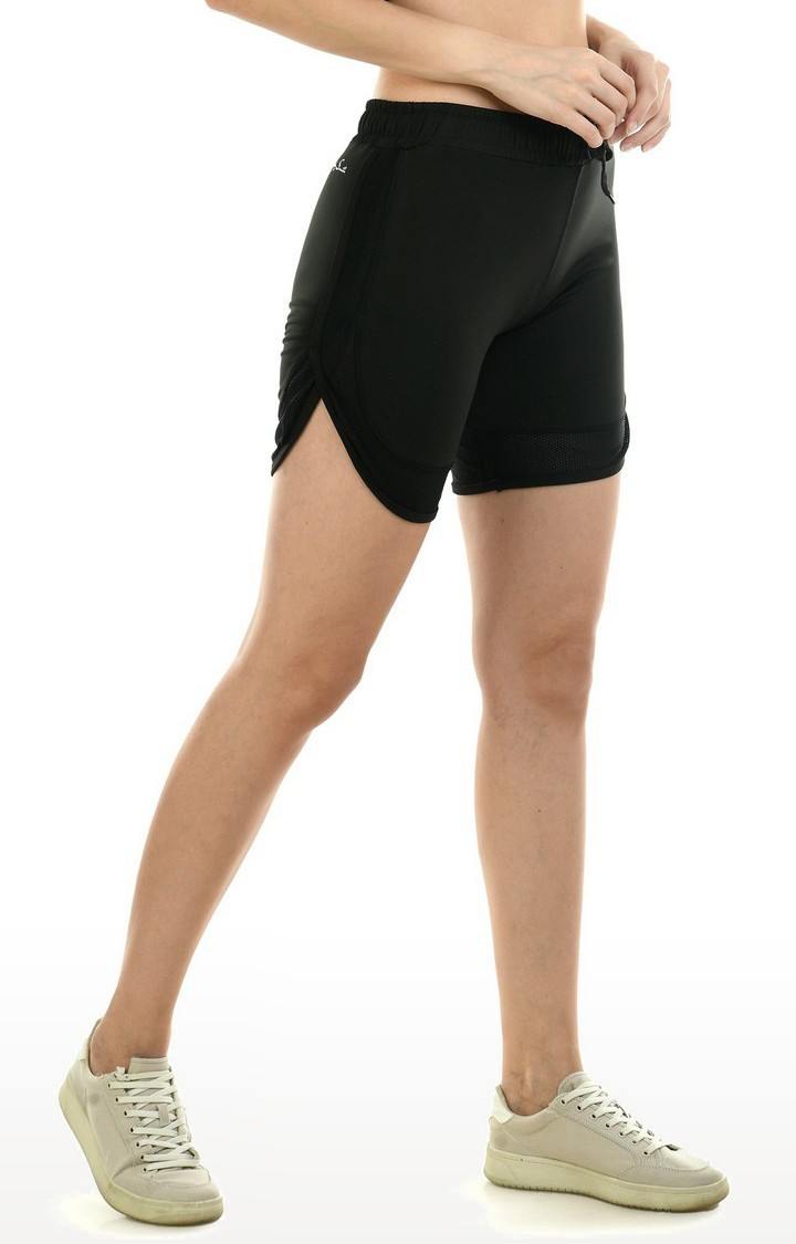 Women's Black Spandex Solid Activewear Short