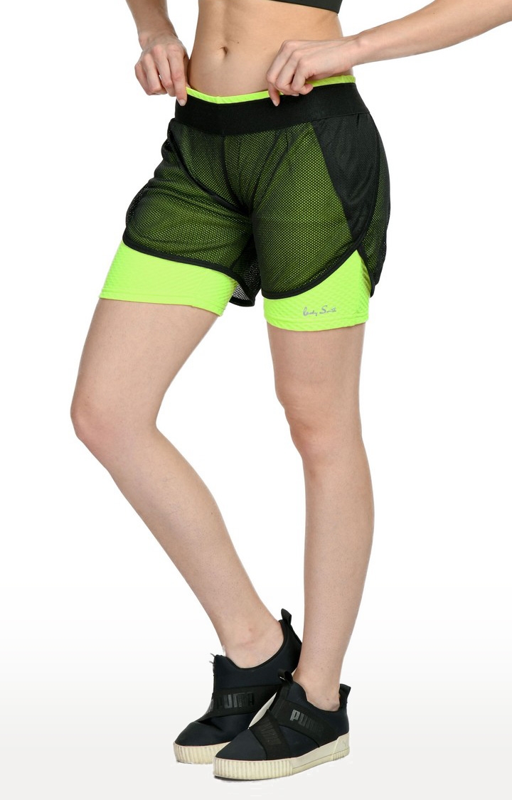 Body Smith | Women's Green Cotton Blend Solid Activewear Short 0