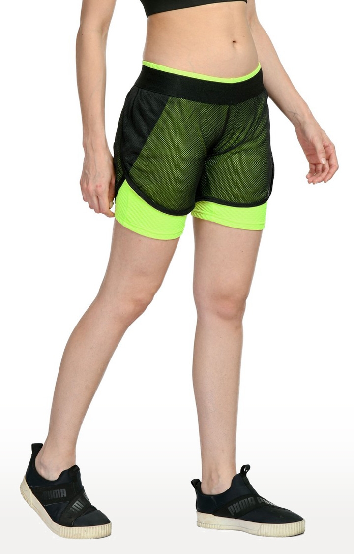 Women's Green Cotton Blend Solid Activewear Short