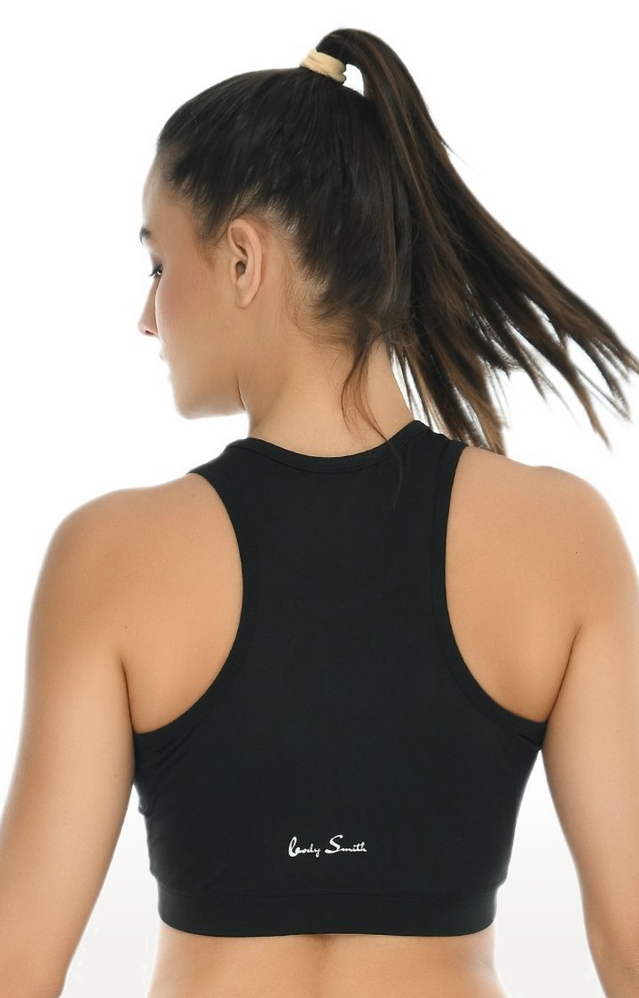 Women's Black Mesh Infinity Racerback Activewear Crop Top