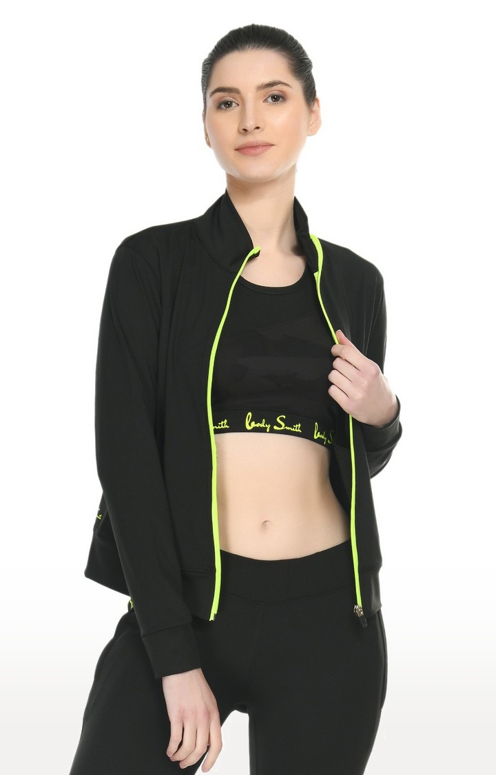 Women's Solid Black Activewear Jacket - Body Smith