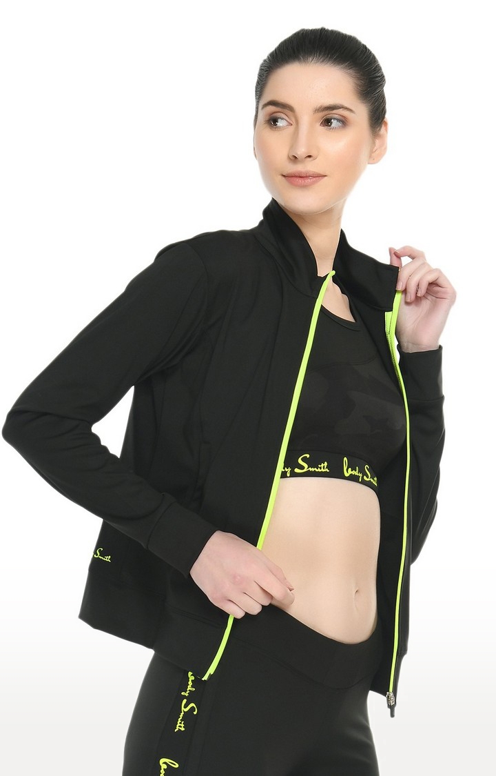 Women's Solid Black Activewear Jacket
