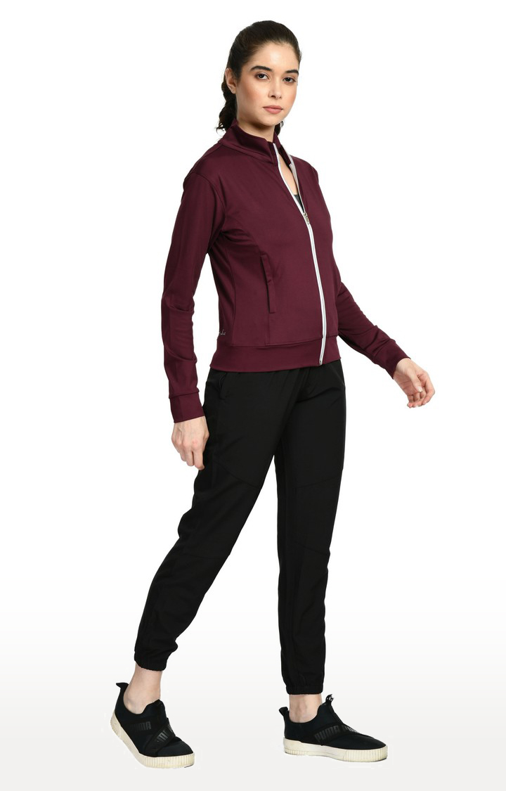 Women's Solid Maroon Activewear Jacket