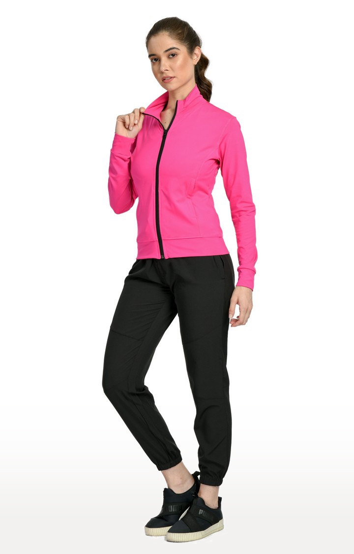 Women's Solid Pink Activewear Jacket