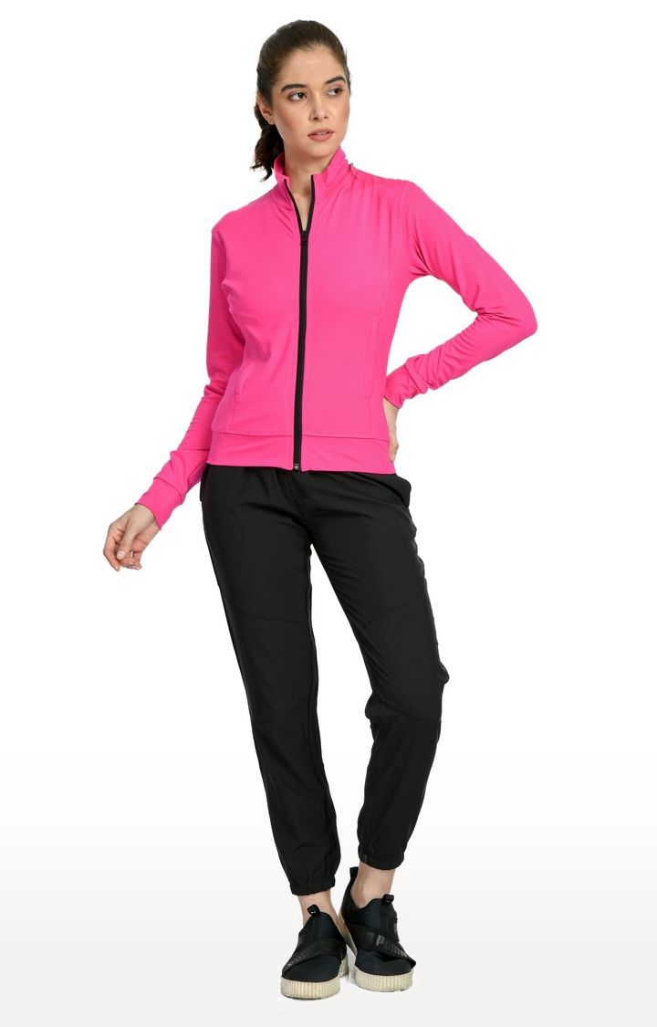 Women's Solid Pink Activewear Jacket