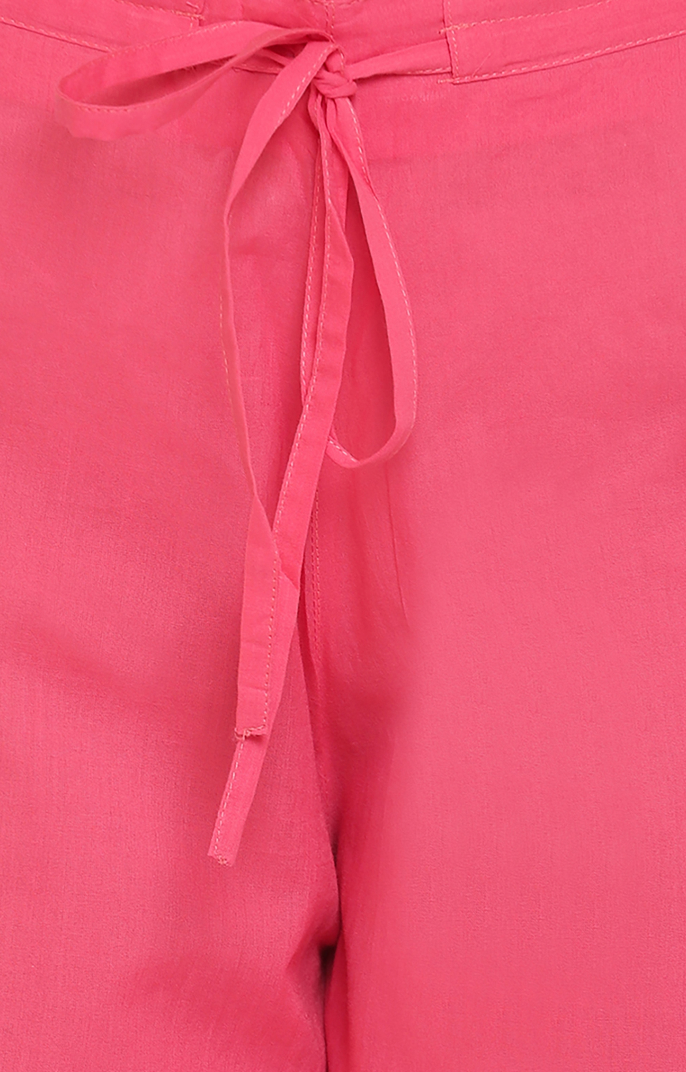 Janasya | Janasya Women's Pink Solid Pure Cotton Palazzo Pant 5