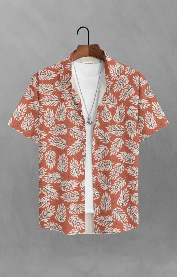 Men's Orange Printed Casual Shirts