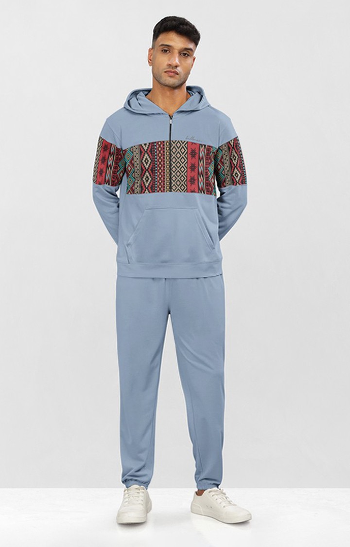 Men's Blue Printed Co-ords